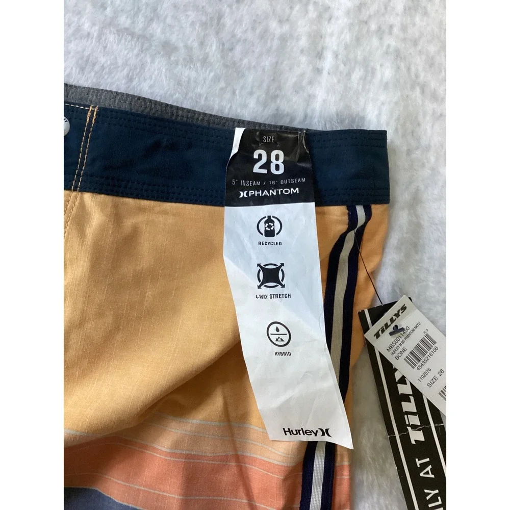 Hurley Phantom Naturals Board Shorts Mens‎ 28 Orange Blue Striped MBS0011450